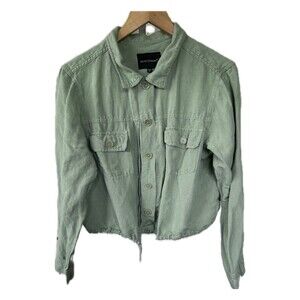 Velvet Heart Linen Blend Chest Flap Pockets Drawstring Hem Relaxed Fit Jacket L